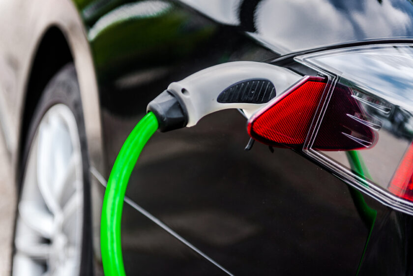 Electric car charging in EV charging station