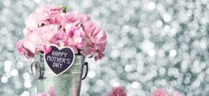Happy Mothers Day Note on a bucket of flowers