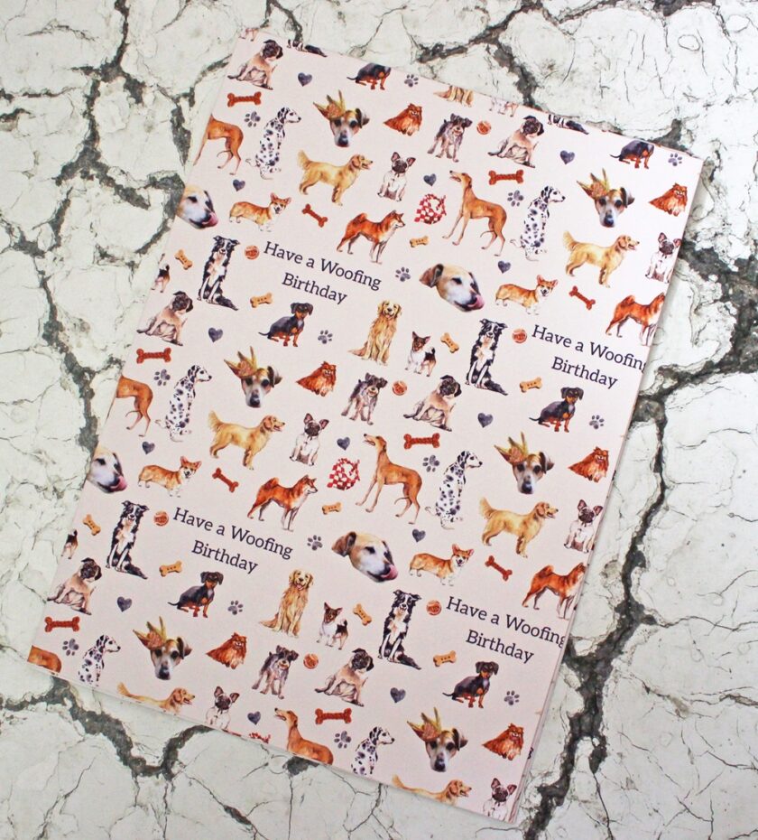 Dogs Photo and Message Gift Wrap Simply Gift Wrap Personalised Wrapping Paper Happy Woofing Birthday
