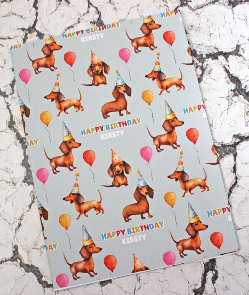 Dachshund Party Name Gift Wrap Simply Gift Wrap Personalised Wrapping Paper Sausage Dogs
