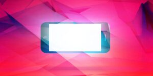 A stylized image of a smartphone with a blank white screen, set against a vibrant, abstract background featuring shades of pink, purple, and blue overlapping geometric shapes.