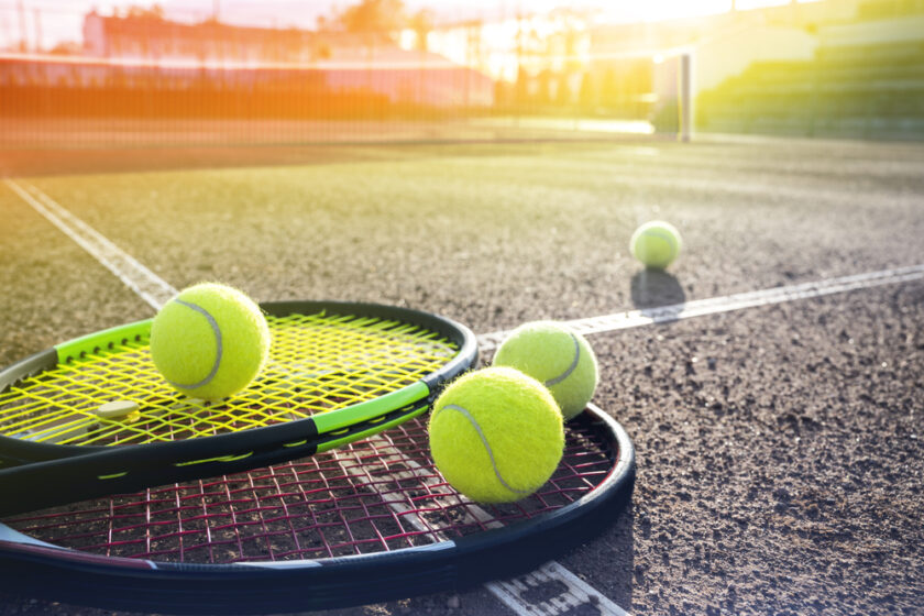 tennis balls on a tennis court
