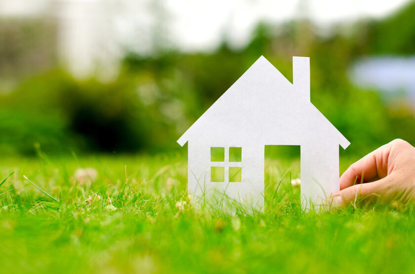 Paper house in grass