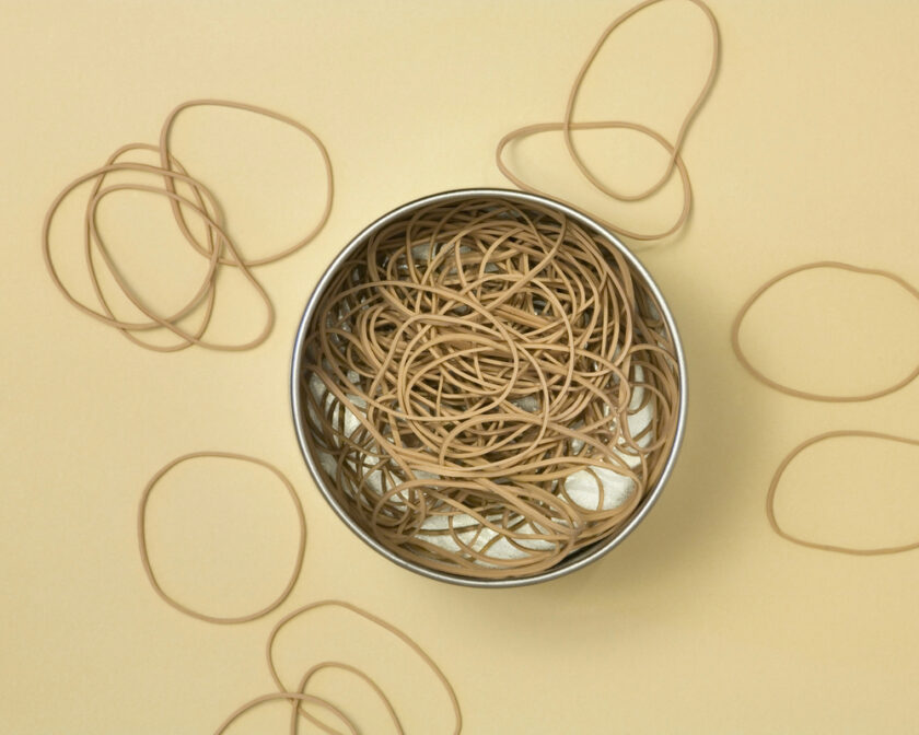 Rubber bands in a dish