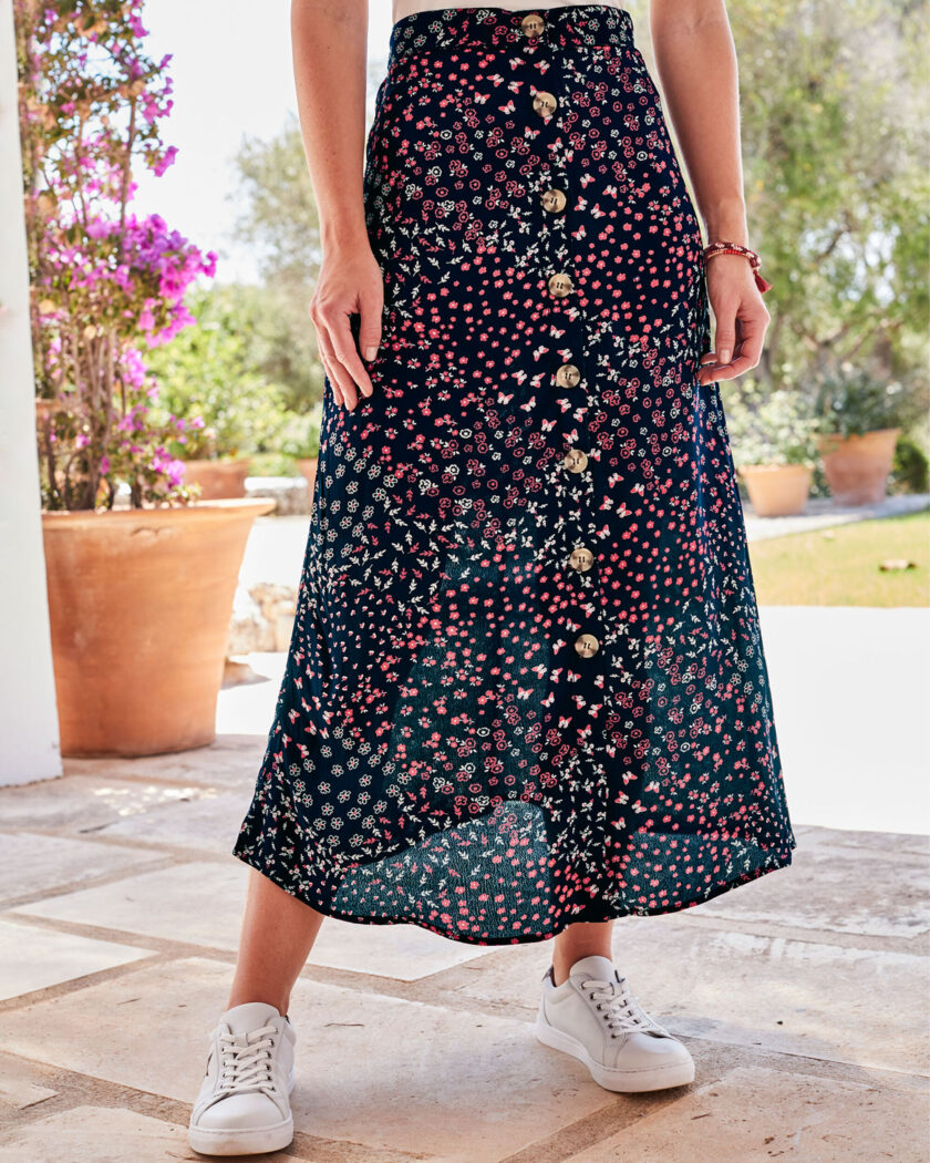 Printed Button Maxi Skirt from Cotton Traders