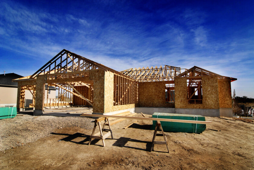 New home being built and detail of construction site