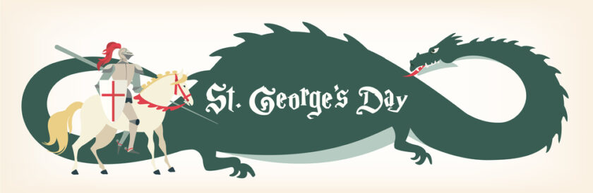 St. George s Day card with knight and dragon.