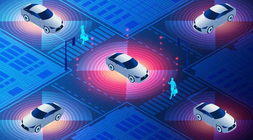Self Driving Cars and Advanced Driver Assistance - Vehicles Capable of Sensing Their Environment and Operating Without Human Inputs - Conceptual Illustration