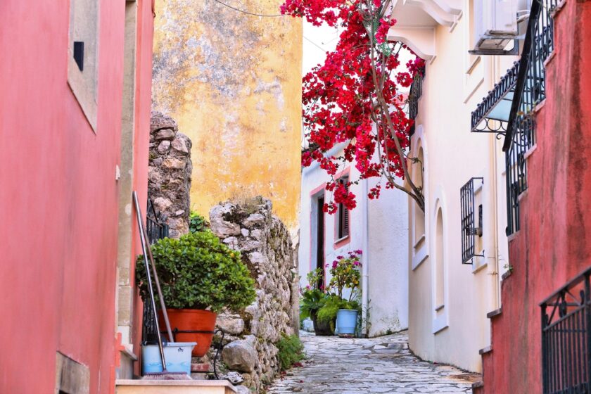 Greek village at the island of Corfu - Sinarades. Rural Greece.
