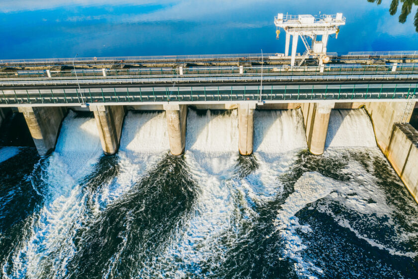 Hydroelectric Dam or Hydro Power Station, aerial view.