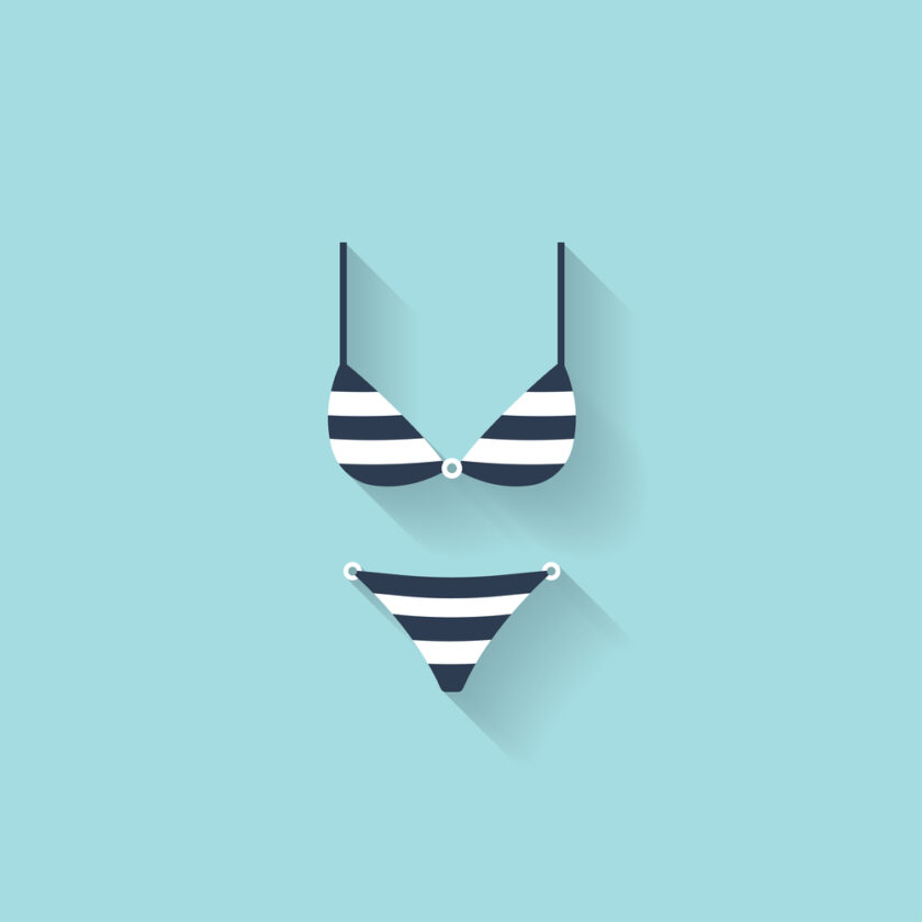 Flat lay bikini in black and white stripe