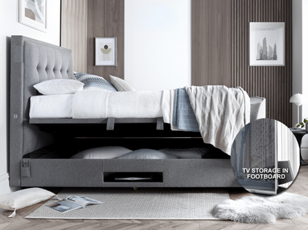 Bed with storage and a TV