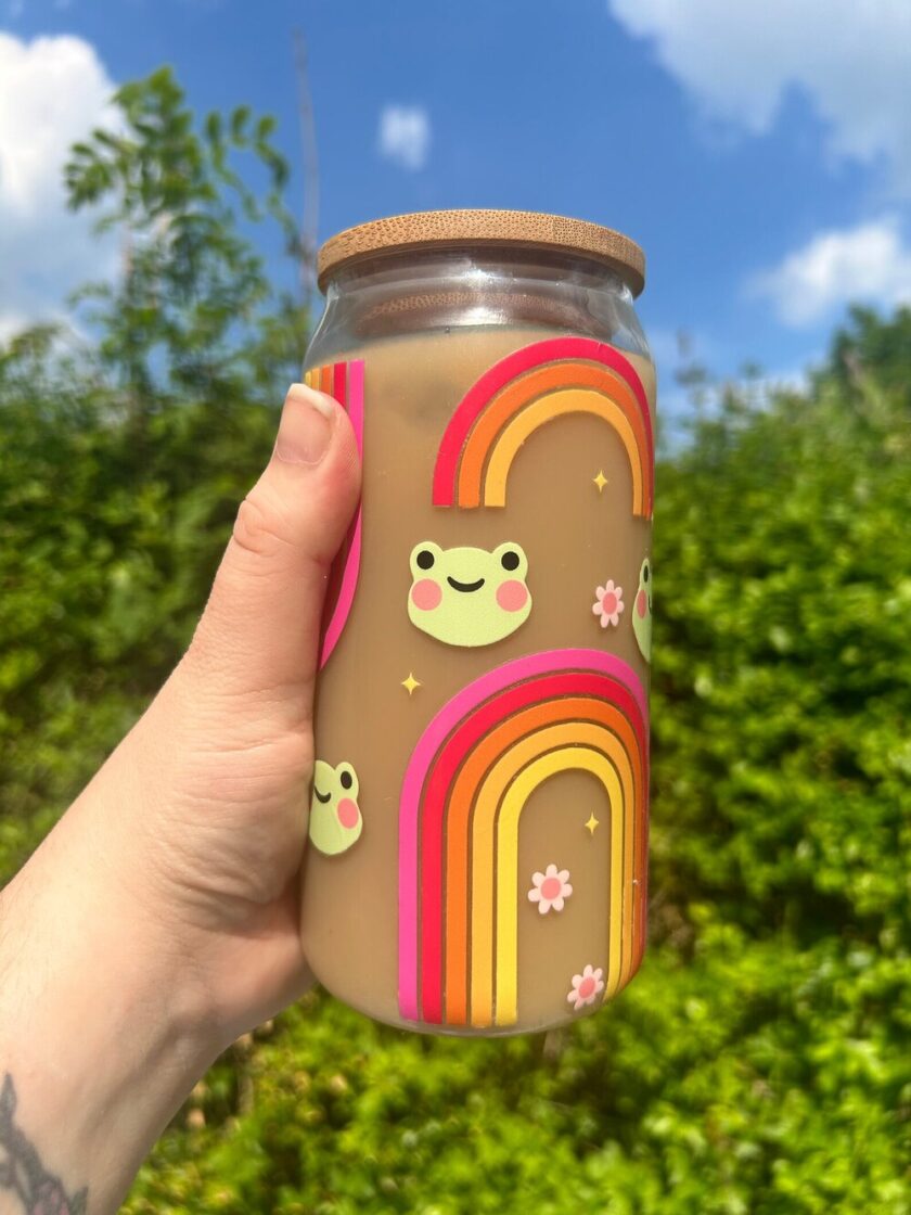 Rainbow Froggy Glass Can from The Confetti Cove