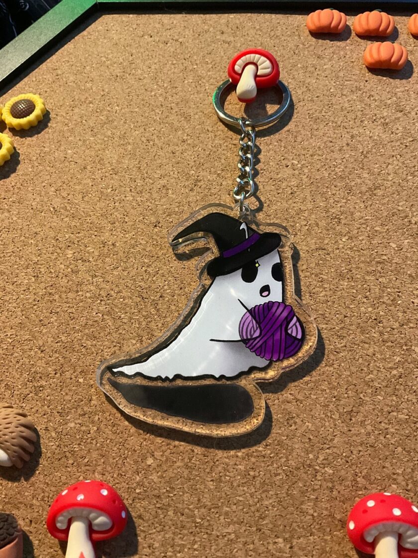ghost crochet acrylic keychain from Harpers Crochet
