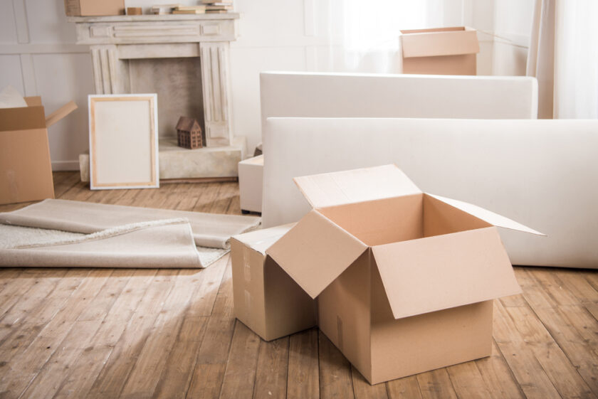 Moving boxes in a living room