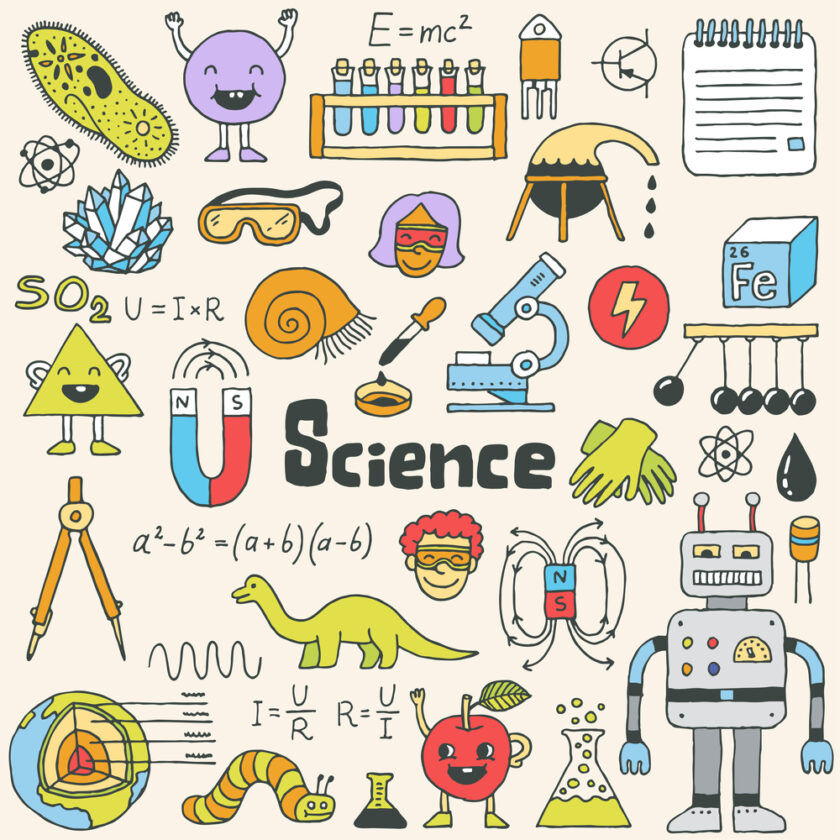 Science vector with symbols and designs.