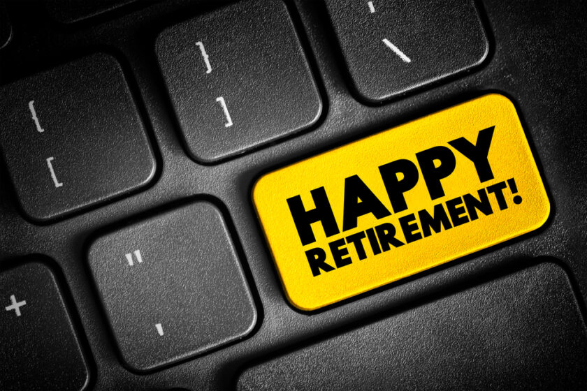 Happy Retirement text concept button on keyboard for presentations and reports