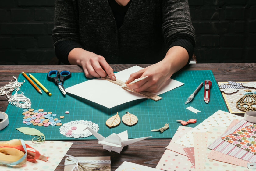 Person crafting and creating cards