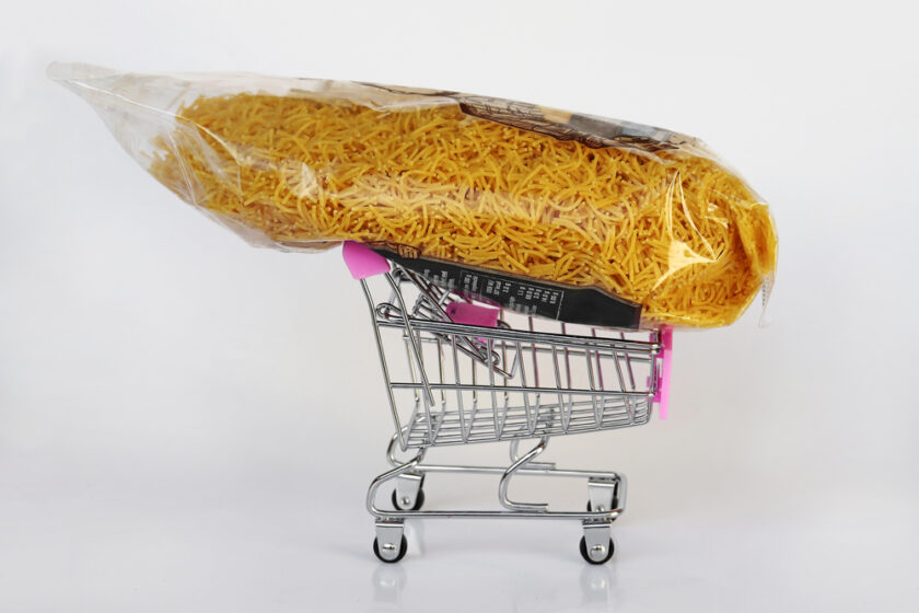 pasta on a shopping trolly