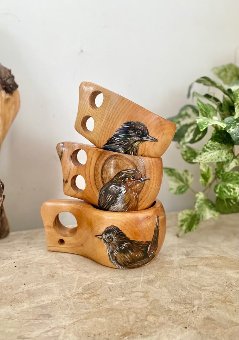 Wooden cups SET, British birds by CraftAsABrush