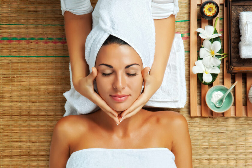 woman having a facial at a spa