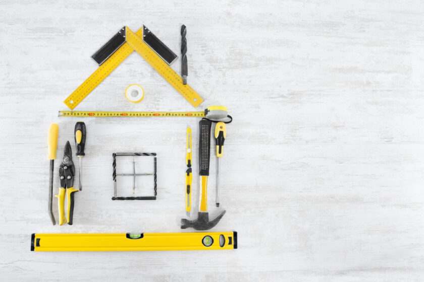 Tools laid out in the shape of a house