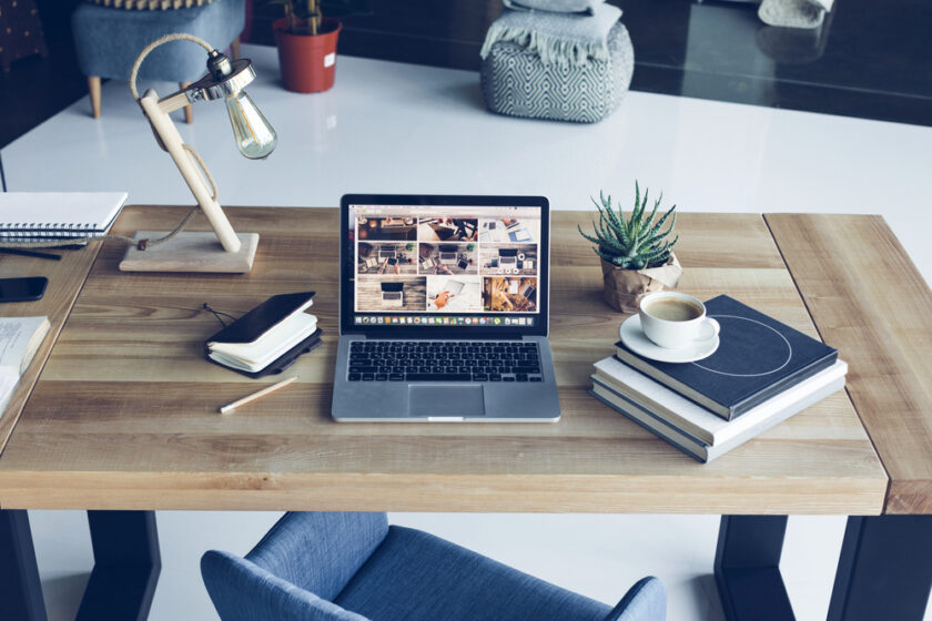 laptop and work items on a desk