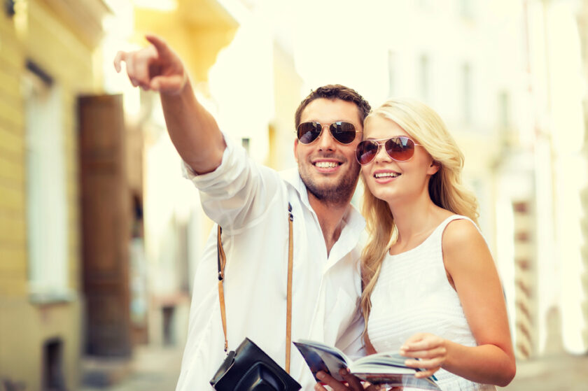 Couple exploring a city on a break 