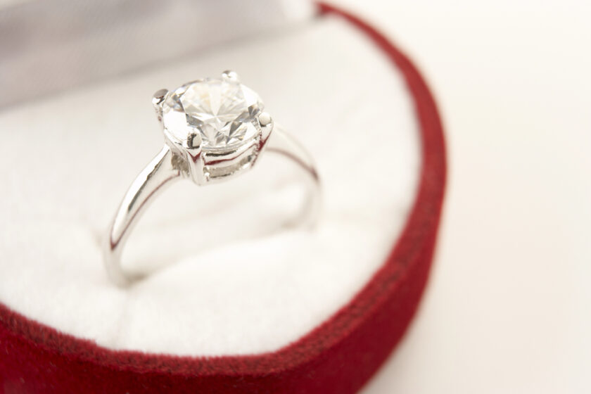 engagement ring in a red heart box