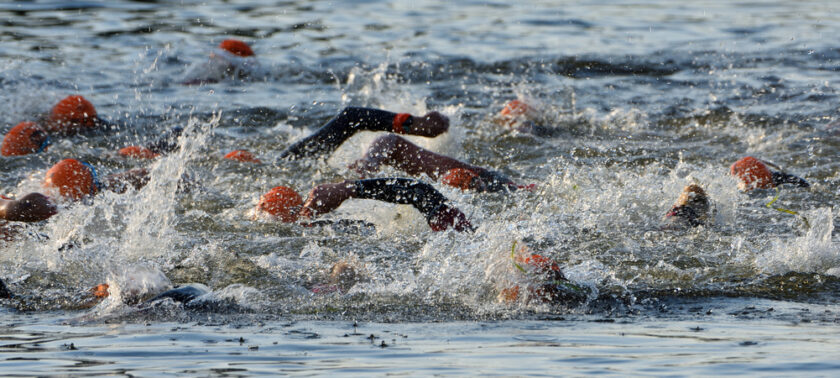 People swimming in a Triathlon