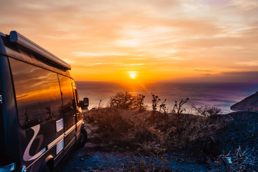 Campervan at sunset