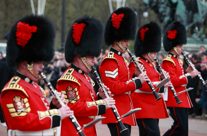 guards playing musical instruments.