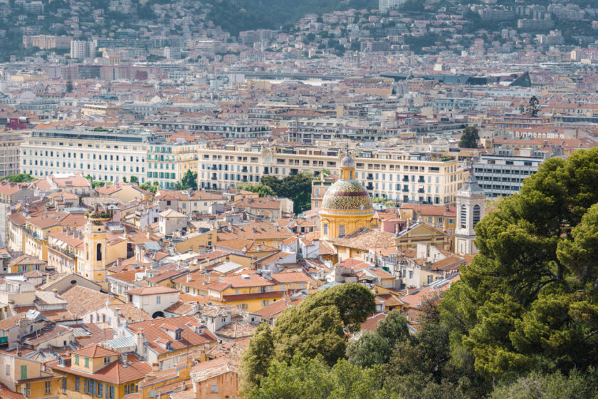 Panorama of a southern European city. Nice cityscape. Mediterranean Sea