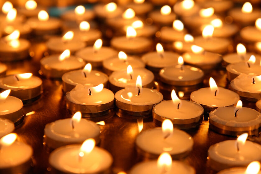 tea light candles alight