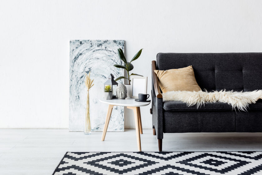 art next to a sofa