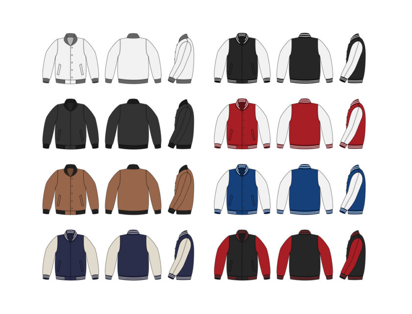 Varsity jacket ( baseball jacket ) template illustration set (front,back and side )
