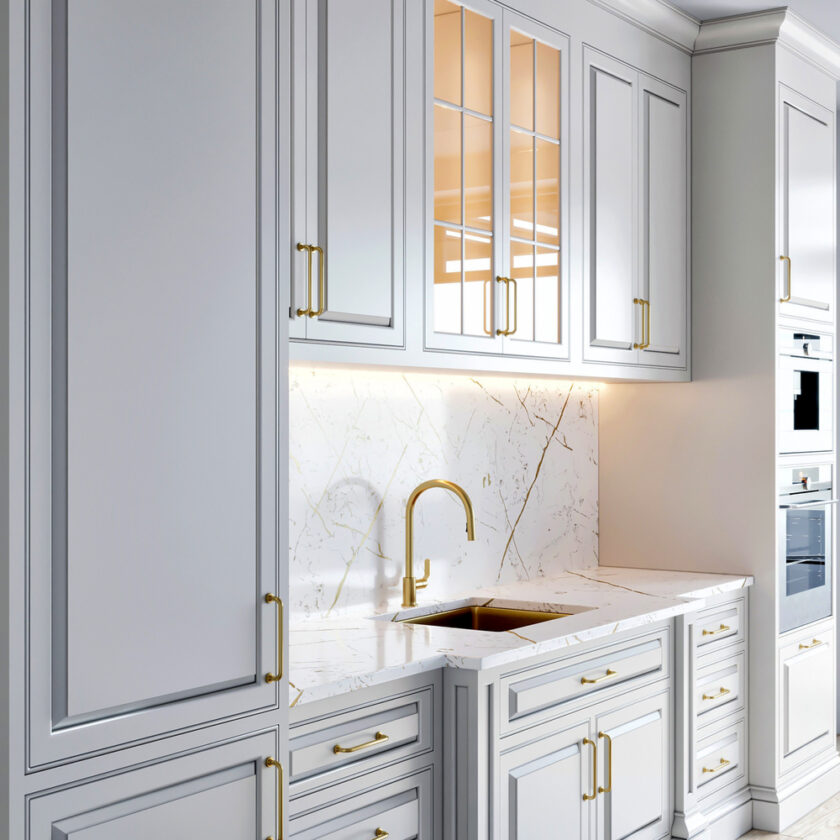 cabinets in the kitchen