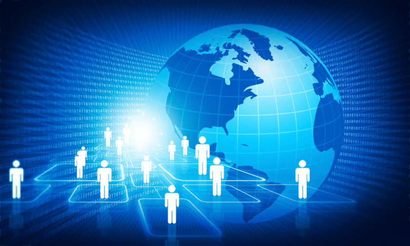 Concept of global business Network, internet communication. 3d illustration