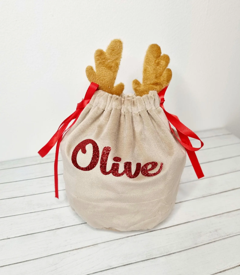 Personalised Reindeer Bag by Made By Louise Studio on Etsy