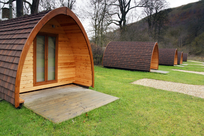 Camping pods in an empty rural camp site in North Wales UK