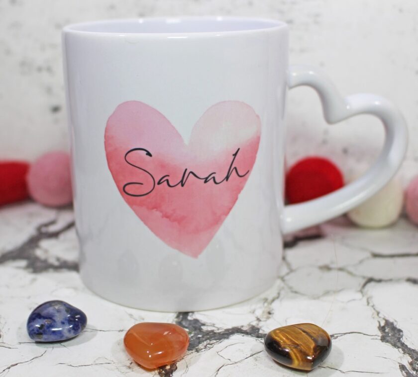 Personalised Water Colour Heart Handle Mug - Boutique Gifts