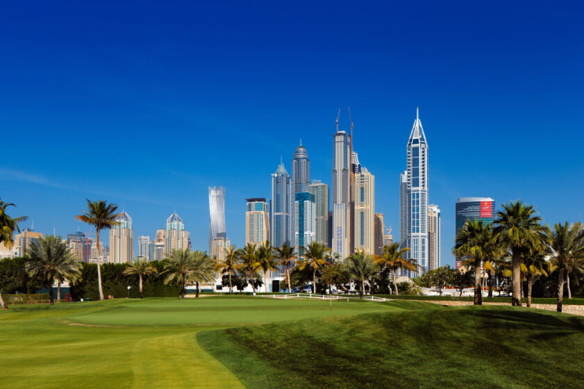 A cityscape view of Dubai Marina in United Arab Emirates