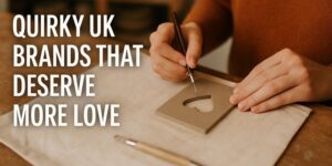 Hands carving a heart shape into a piece of clay, with the text Quirky UK brands that deserve more love on the left side of the image.