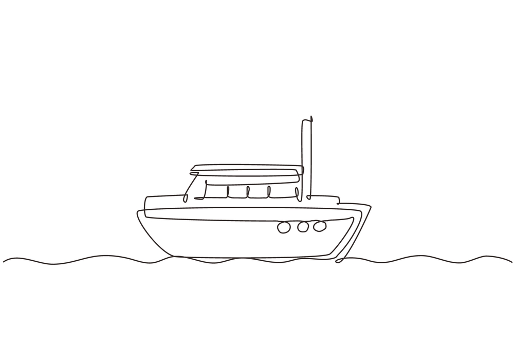 A simple line drawing of a boat floating on water, with minimal details and a plain white background.
